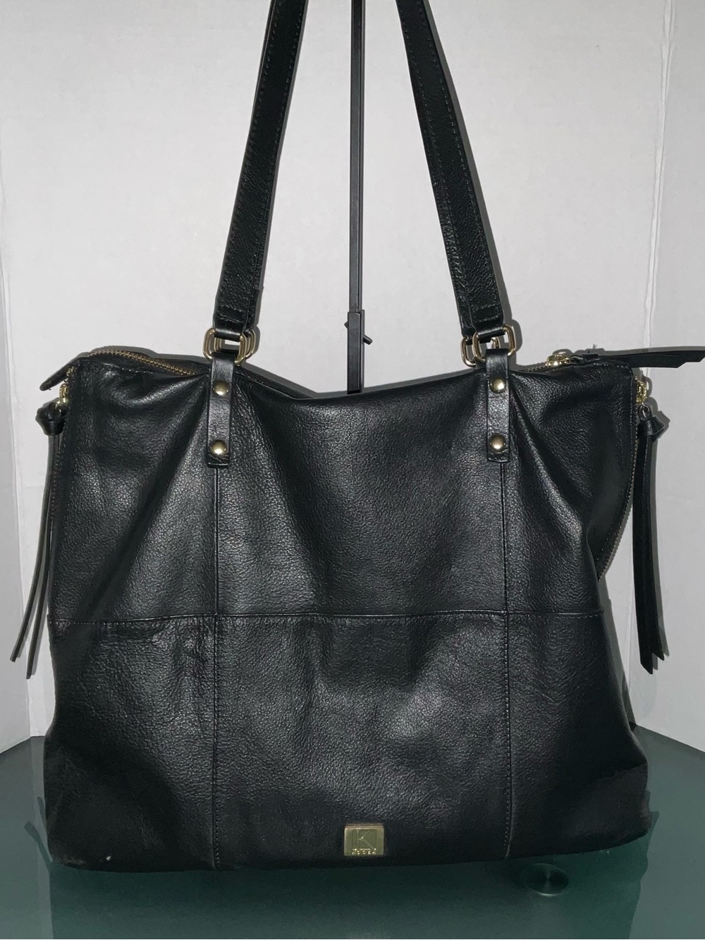 KOOBA BLACK PEBBLED LEATHER 2 STRAP SHOULDER BAG FRONT POCKET - VERY GOOD